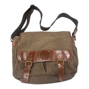 FOSSIL 54 Men Brown Canvas Genuine Leather Adjustable Strap Messenger Bag